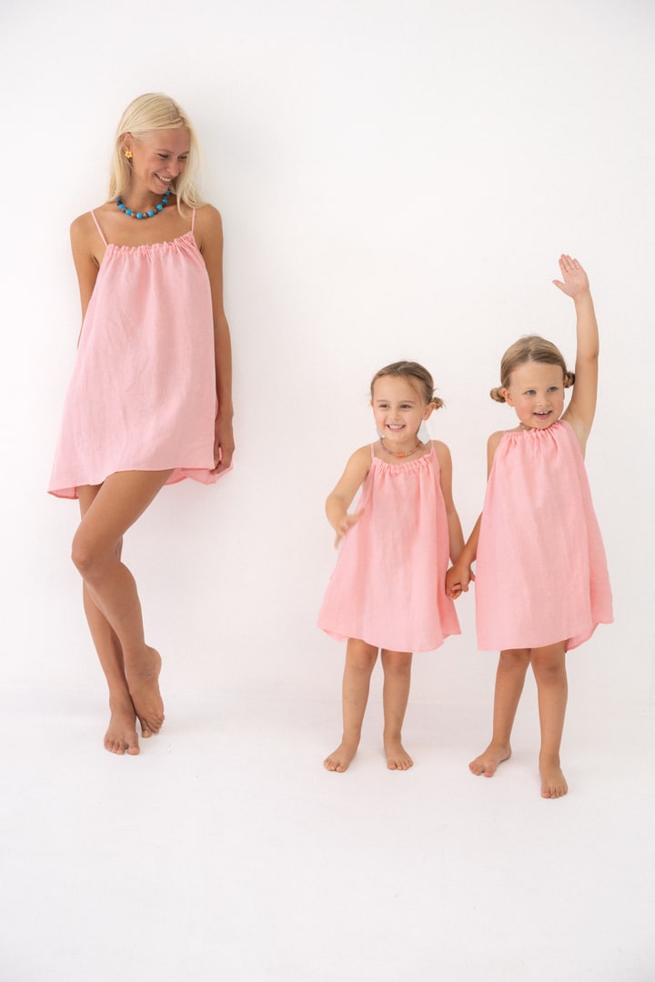 Linen Mini Dress - Coral Pink