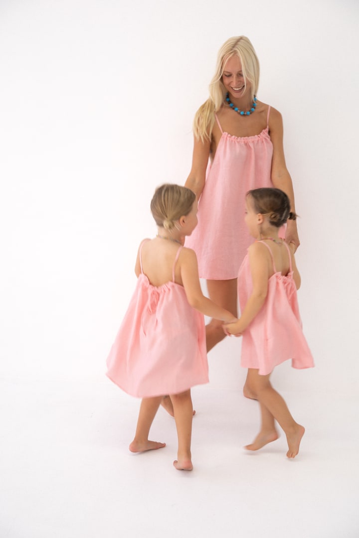 Girls Linen Dress - Coral Pink