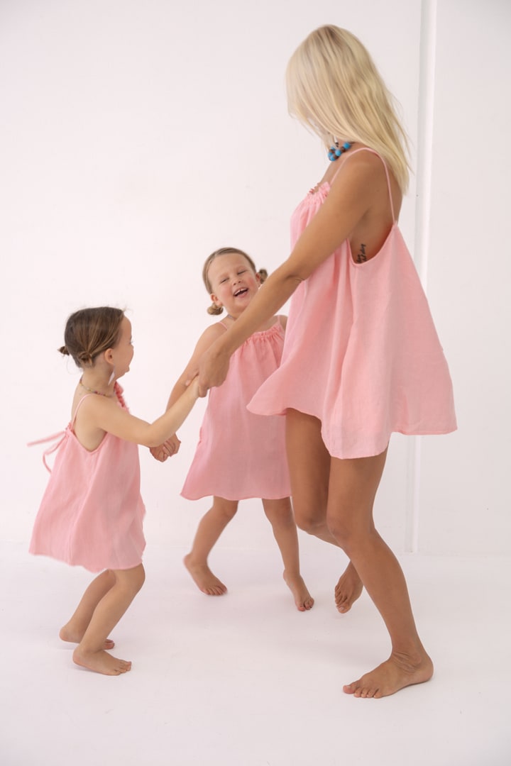 Girls Linen Dress - Coral Pink