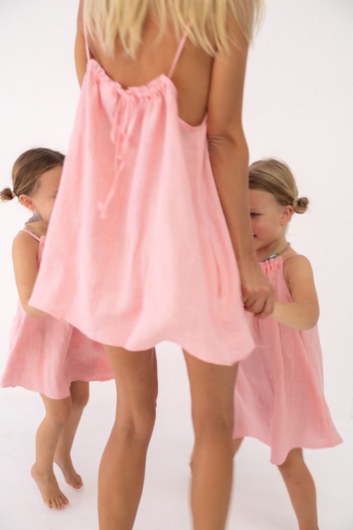 Girls Linen Dress - Coral Pink