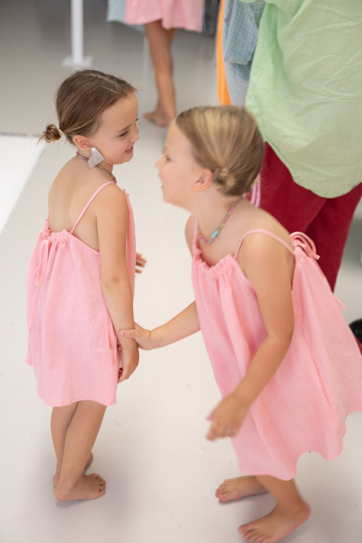 Girls Linen Dress - Coral Pink