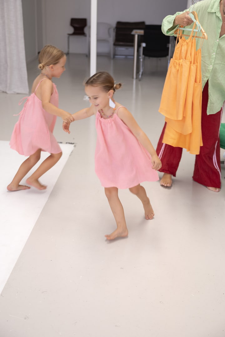 Girls Linen Dress - Coral Pink