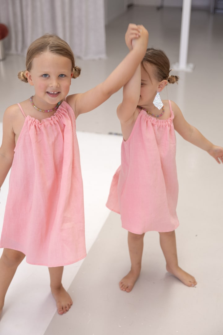 Girls Linen Dress - Coral Pink