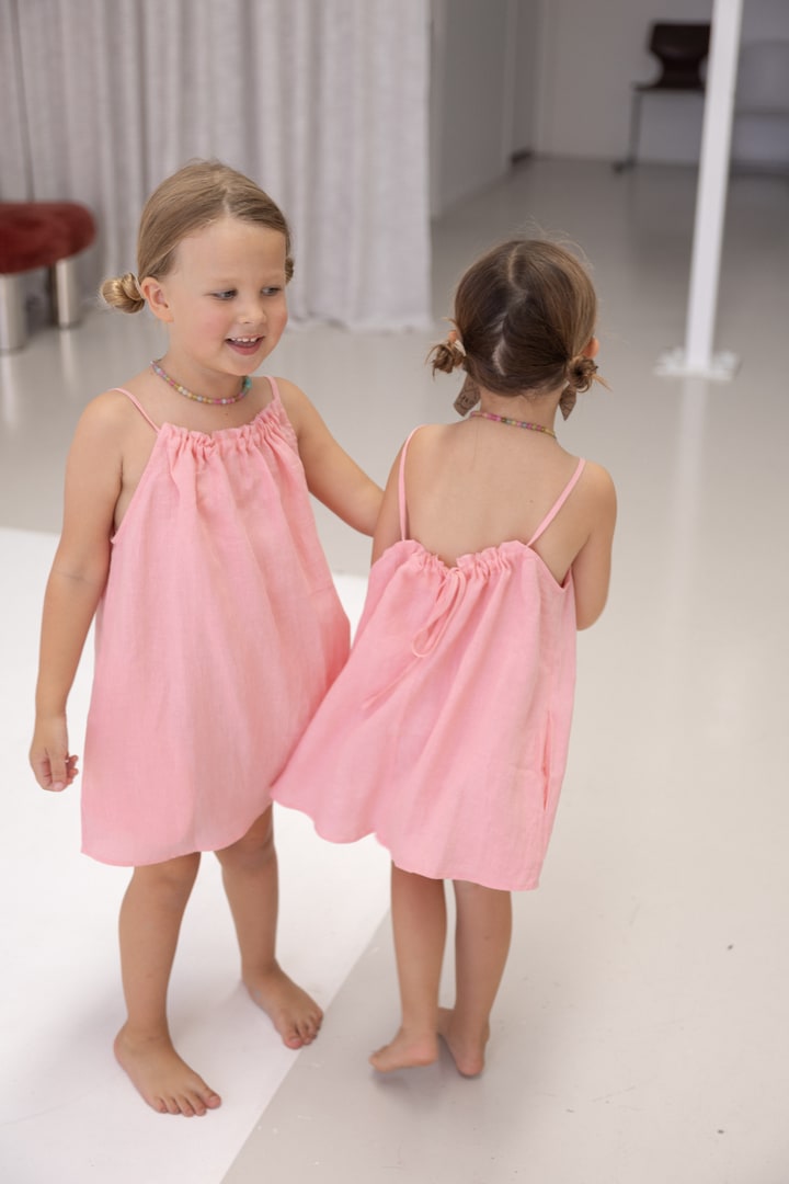 Girls Linen Dress - Coral Pink
