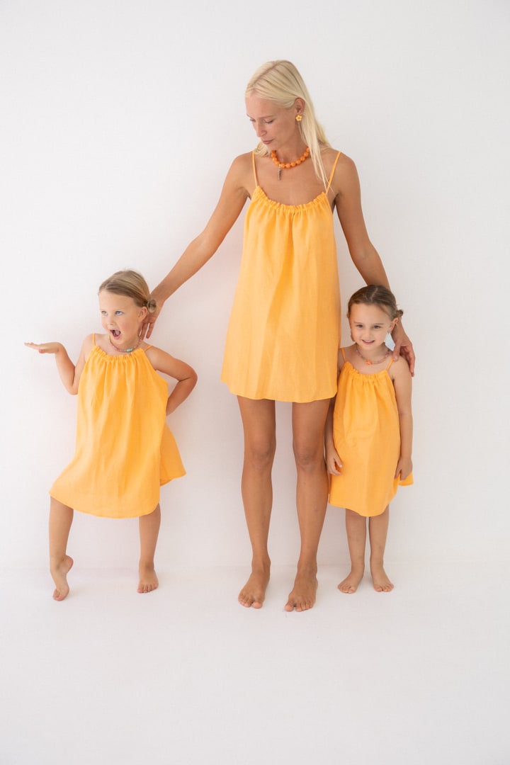 Girls Linen Dress - Peach
