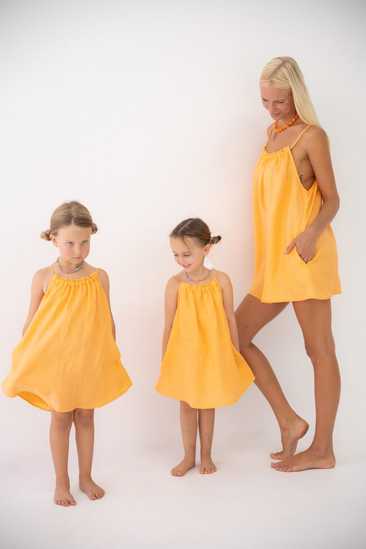 Girls Linen Dress - Peach