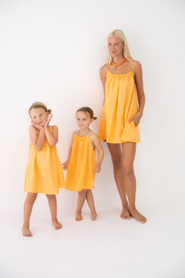 Girls Linen Dress - Peach