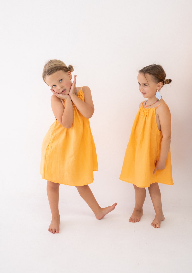 Girls Linen Dress - Peach