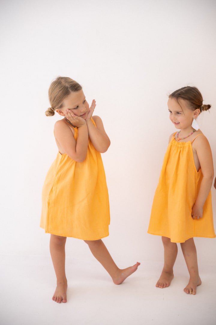 Girls Linen Dress - Peach