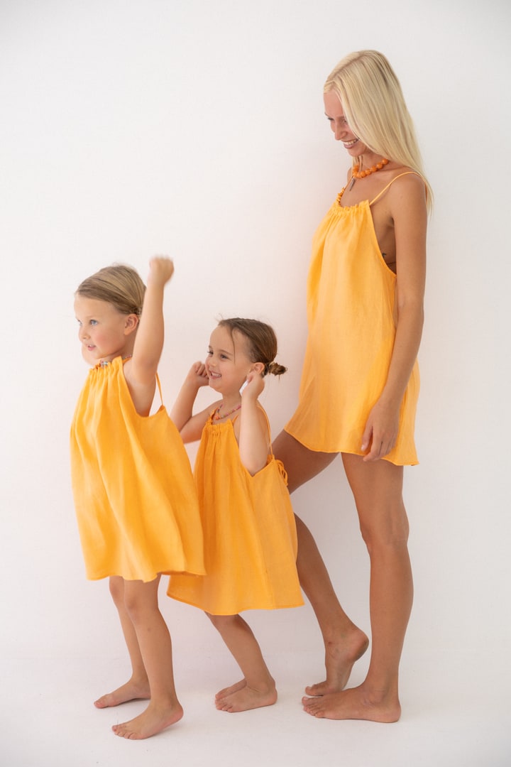 Girls Linen Dress - Peach