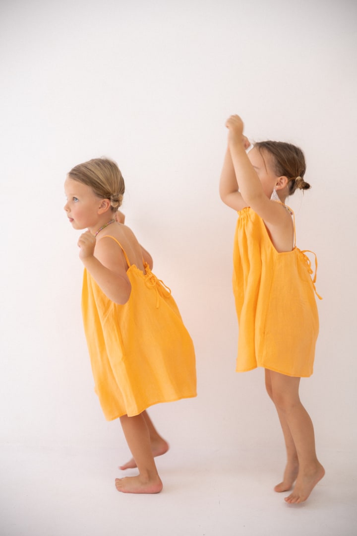 Girls Linen Dress - Peach