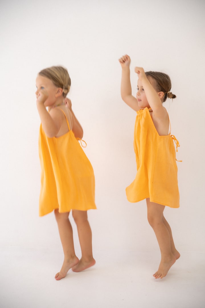 Girls Linen Dress - Peach