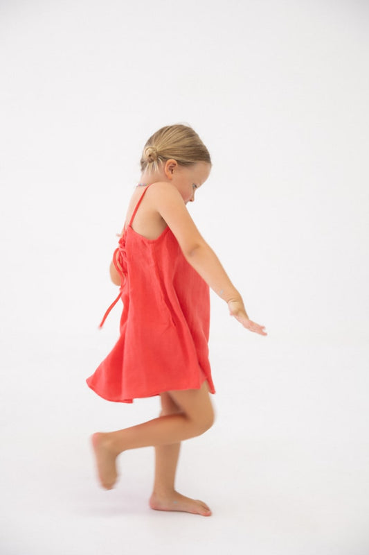 Girls Linen Dress - Watermelon