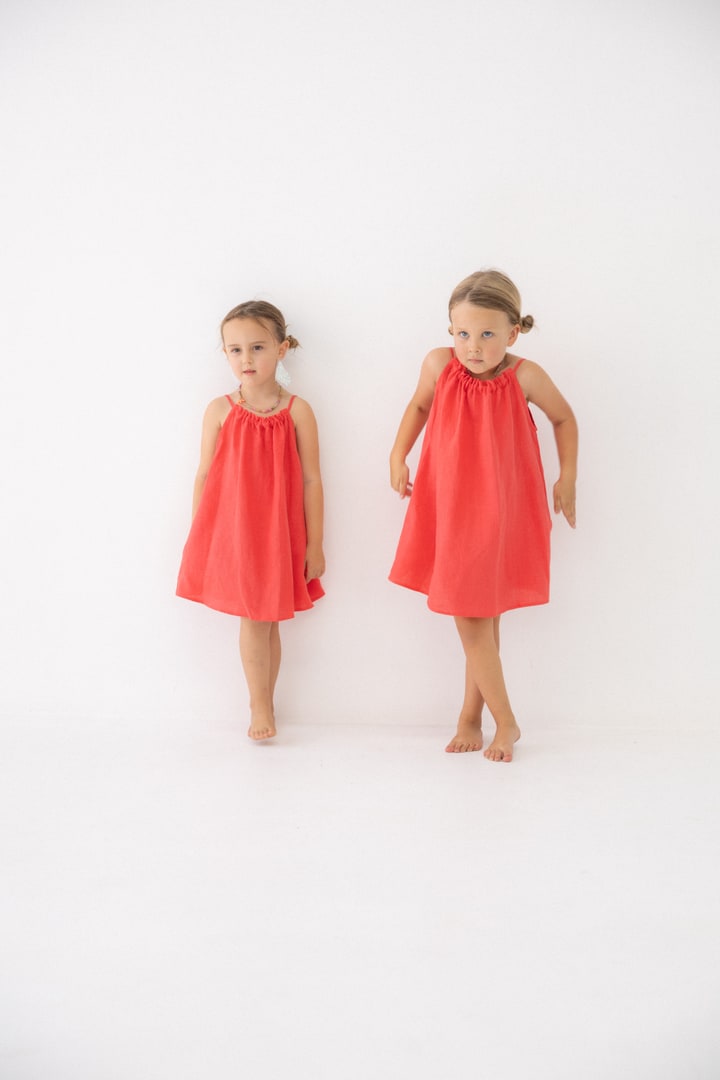 Girls Linen Dress - Watermelon