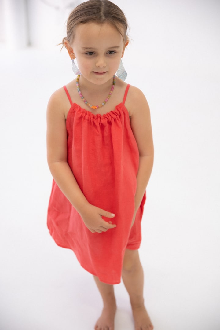 Girls Linen Dress - Watermelon