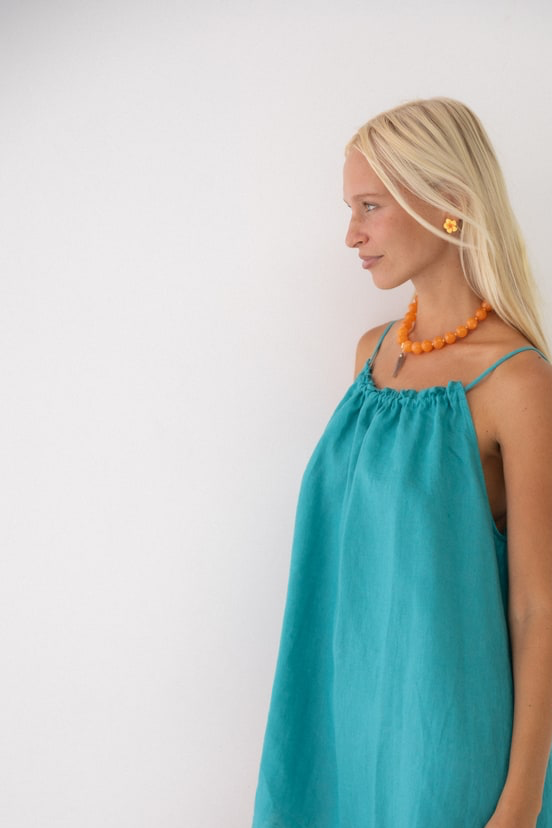Linen Mini Dress - Aqua