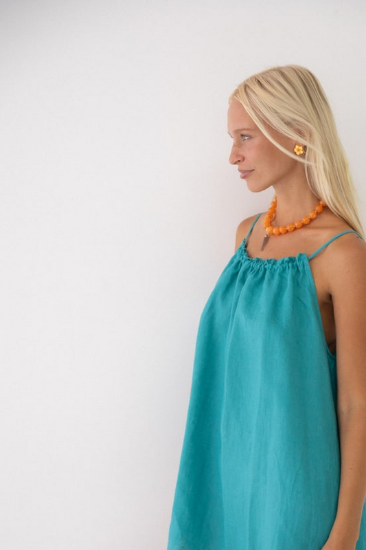 Linen Mini Dress - Aqua