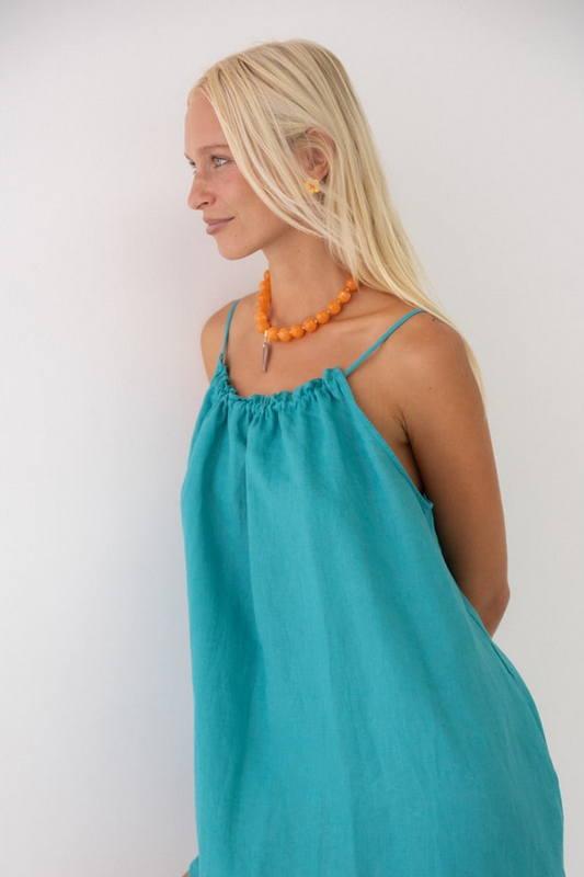 Linen Mini Dress - Aqua