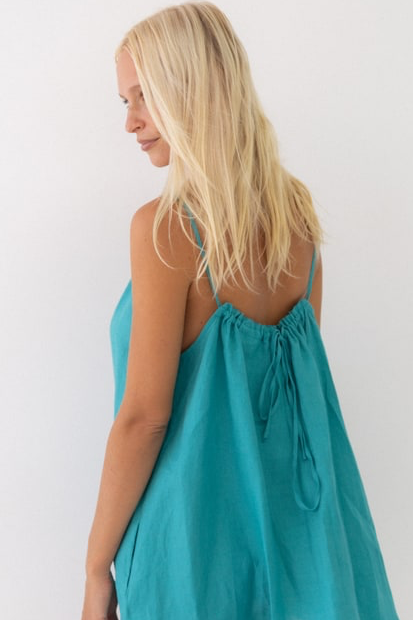 Linen Mini Dress - Aqua