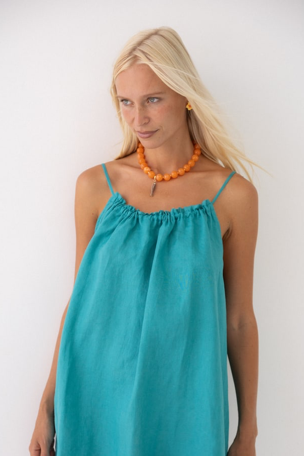 Linen Mini Dress - Aqua