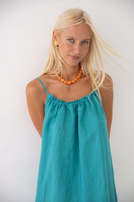 Linen Mini Dress - Aqua