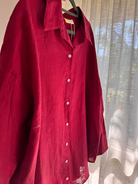 Linen Oversized Shirt - Claret