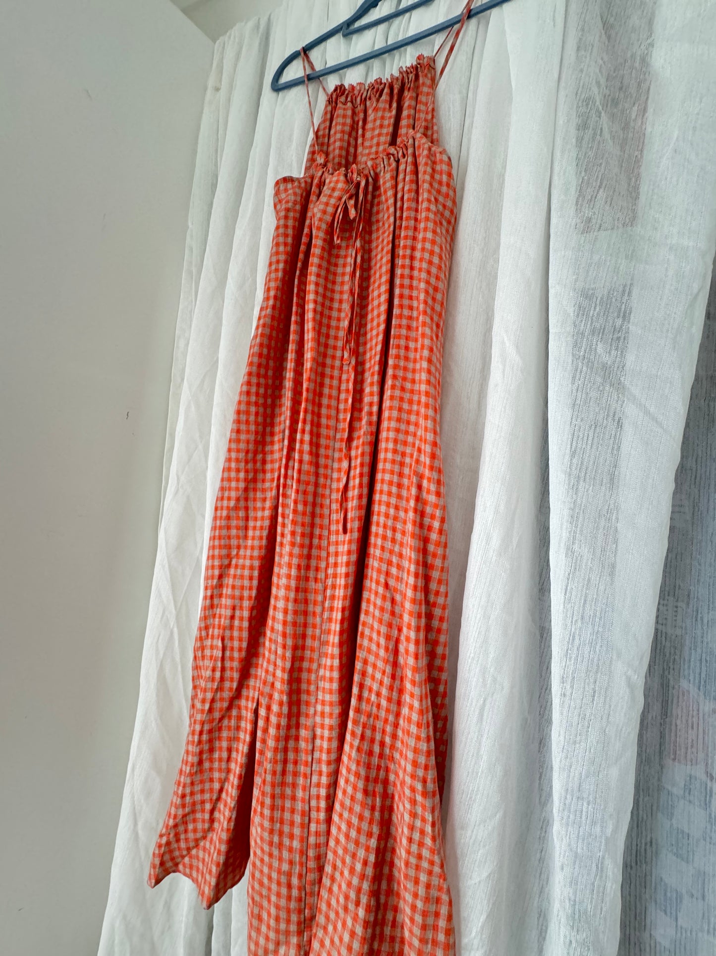 Linen Maxi Dress - Peach Check
