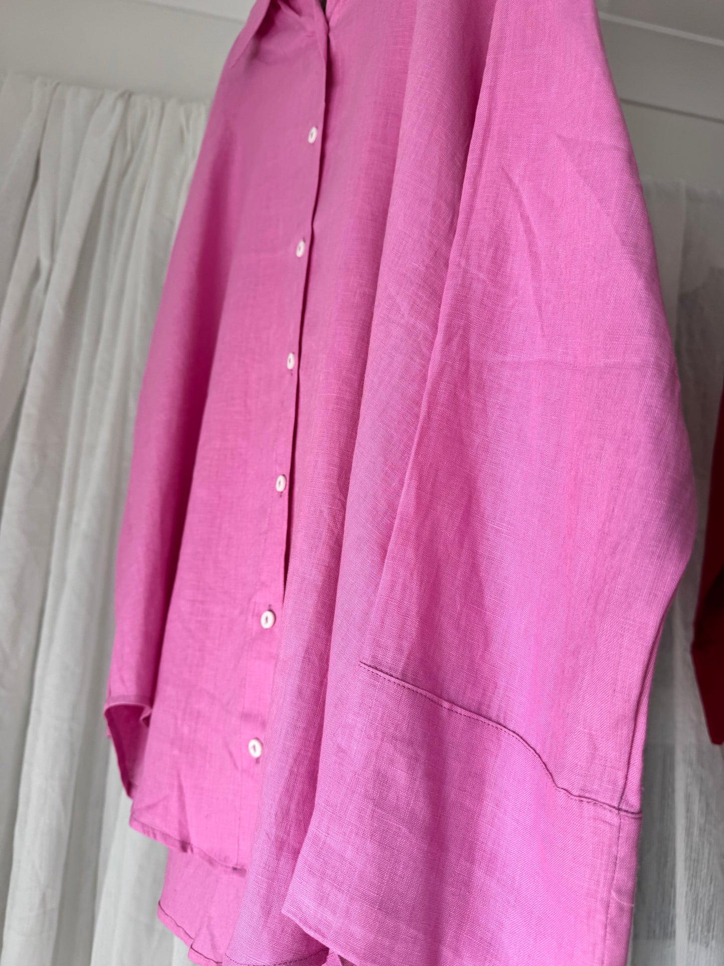 Linen Oversized Shirt - Magenta