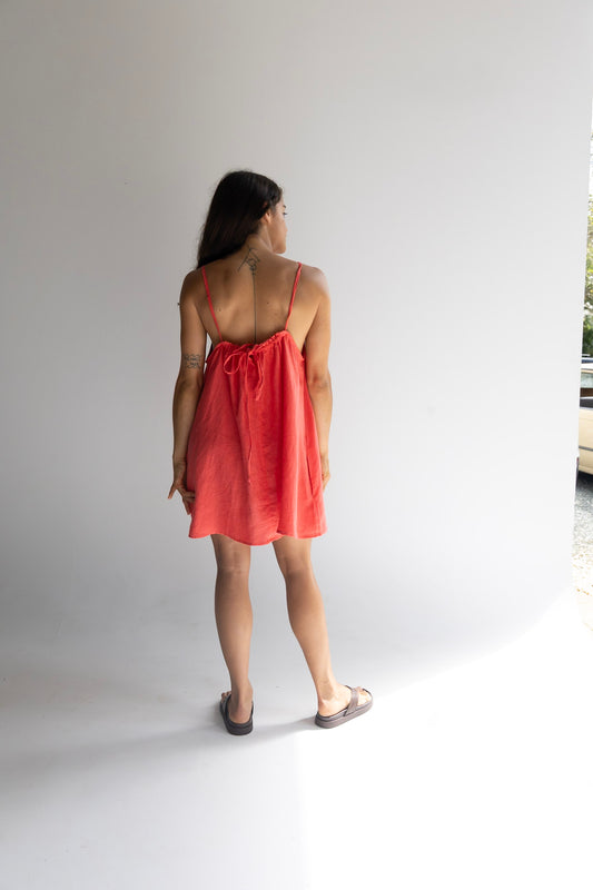 Linen Mini Dress - Watermelon