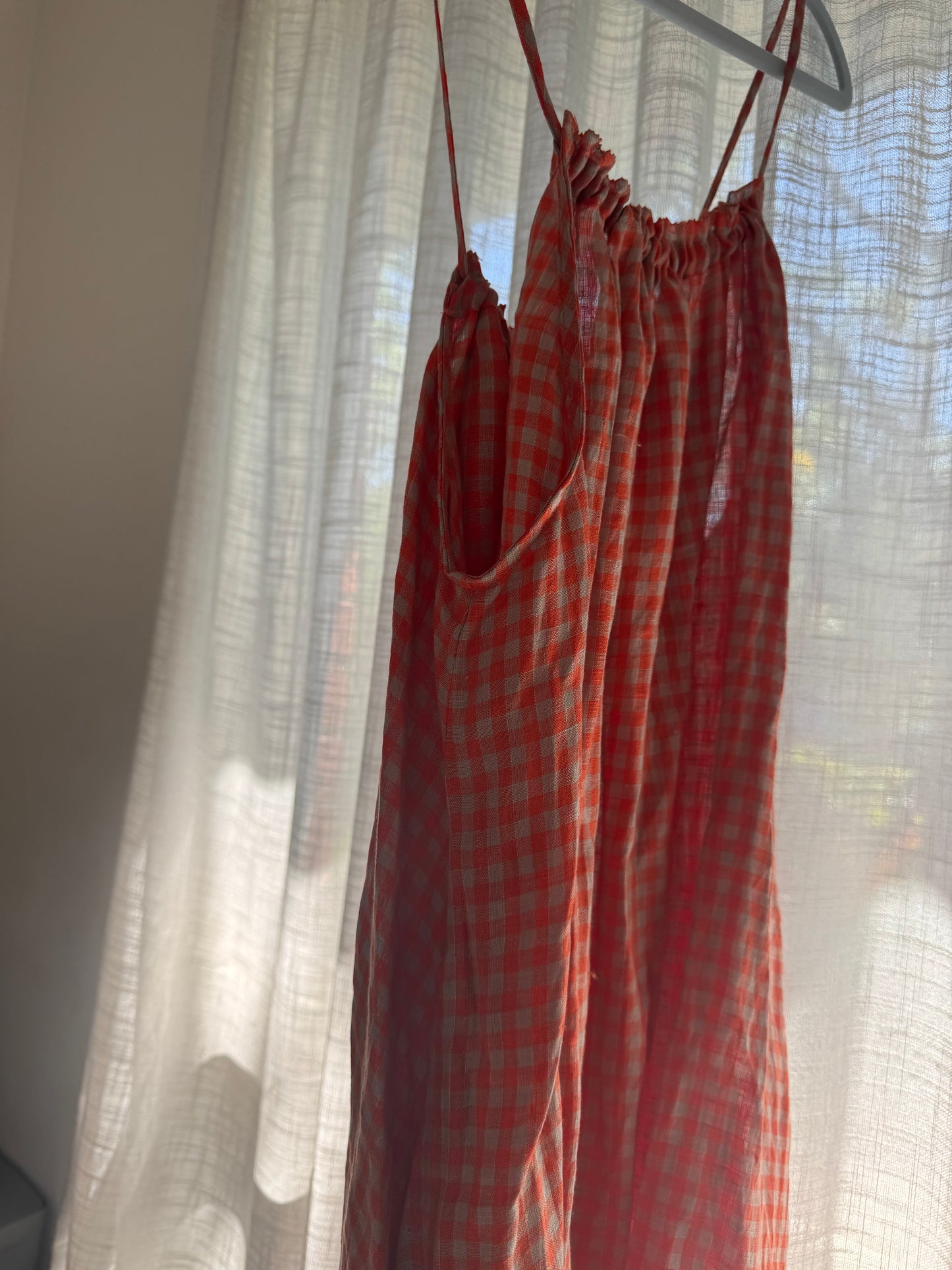 Linen Mini Dress - Peach Check