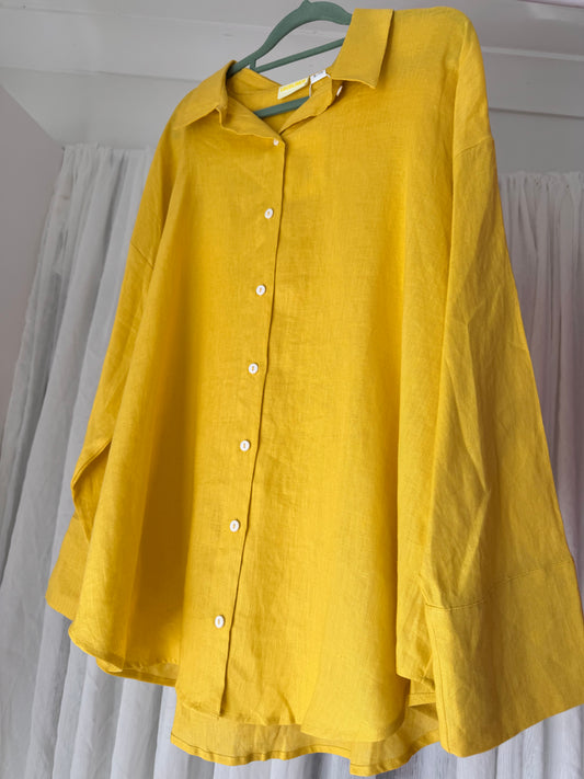 Linen Oversized Shirt - Mustard