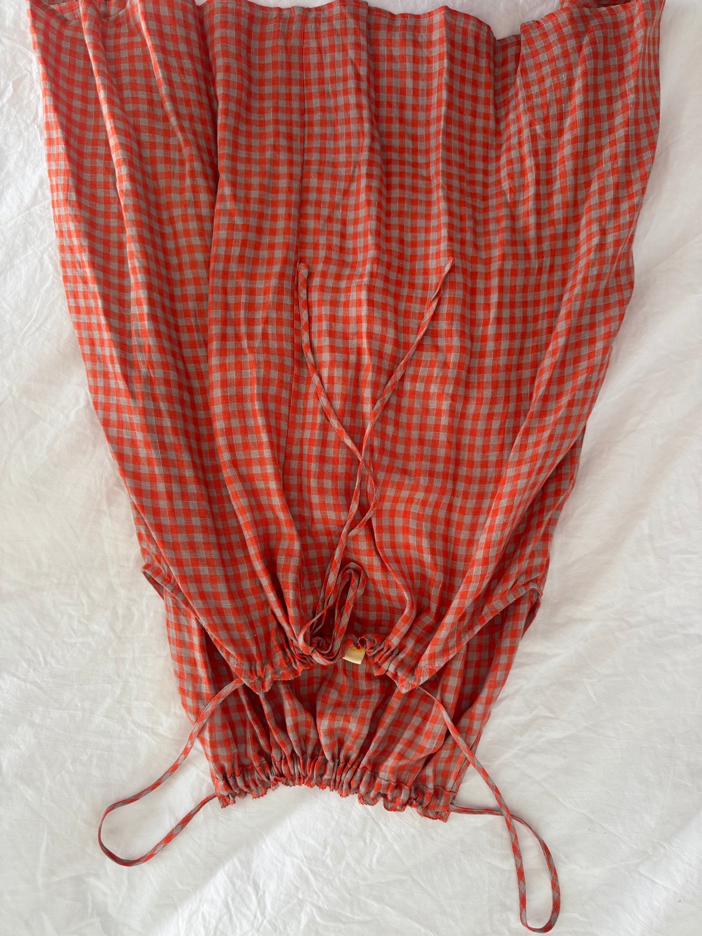 Linen Mini Dress - Peach Check