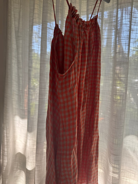 Linen Mini Dress - Peach Check
