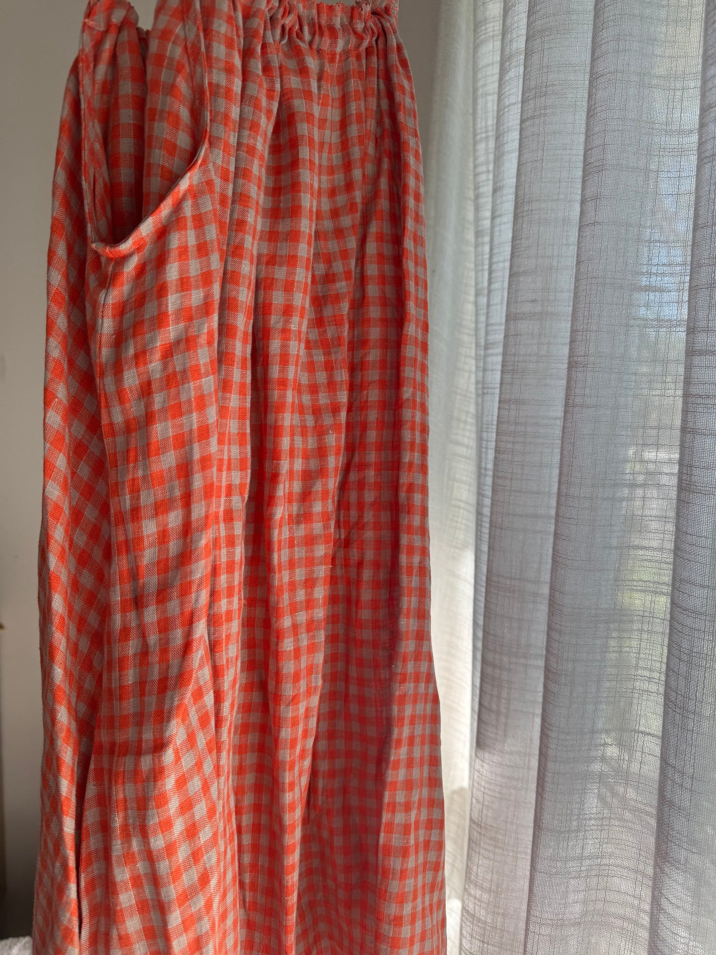 Linen Mini Dress - Peach Check
