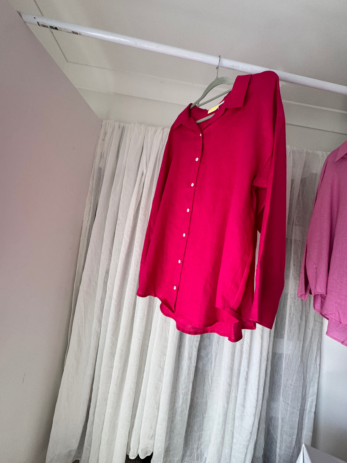 Linen Oversized Shirt - Hot Pink