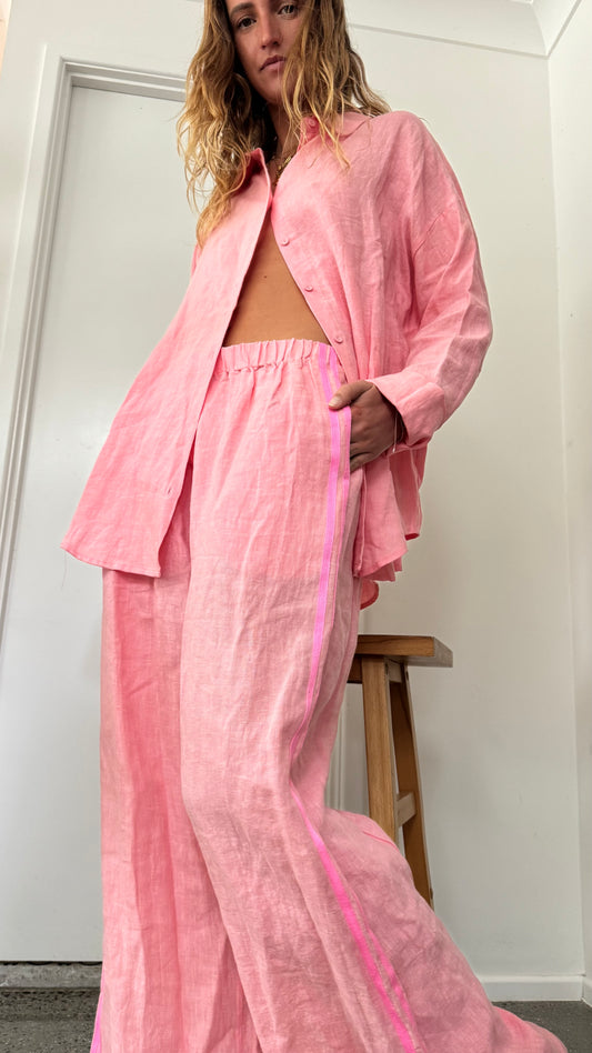 100% Linen Oversized Shirt - Coral Pink