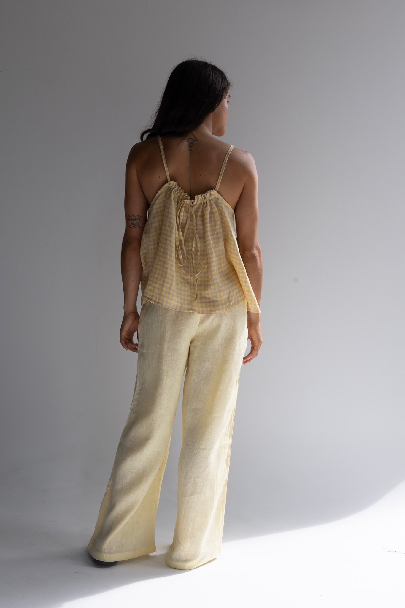 Linen Tie Top - Butter Check