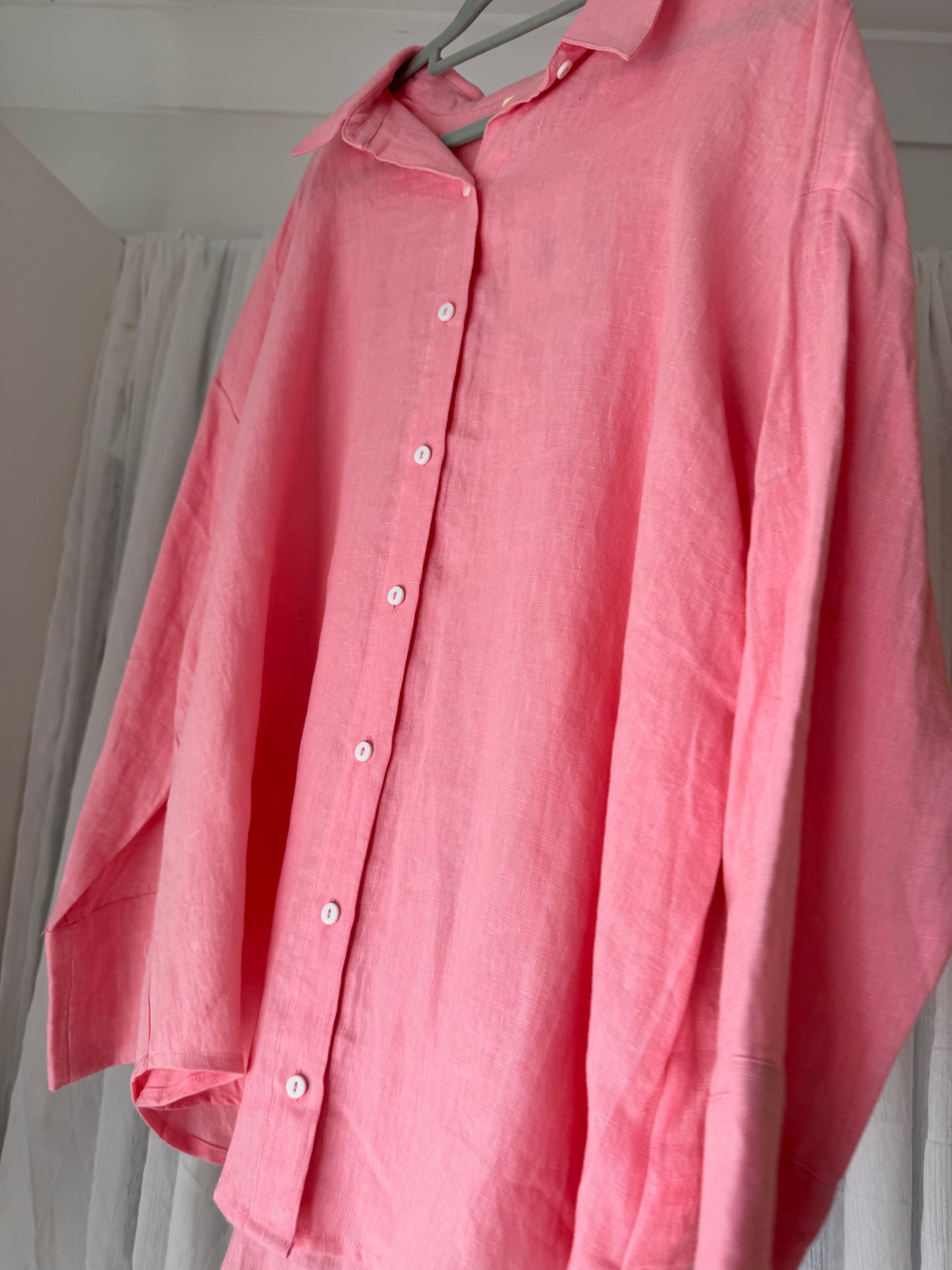 Linen Oversized Shirt - Coral Pink