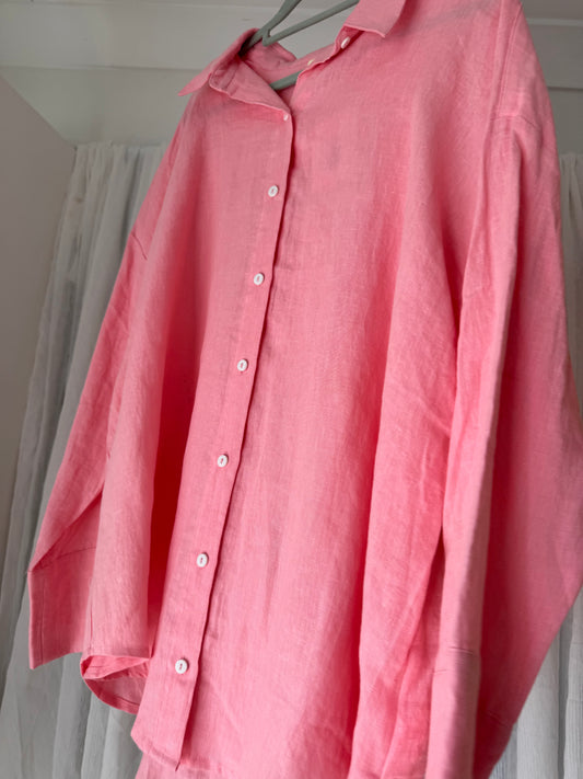 Linen Oversized Shirt - Coral Pink