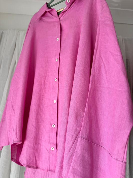 Linen Oversized Shirt - Magenta