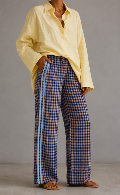 [WHOLESALE] Linen Pant - Navy Blue Check