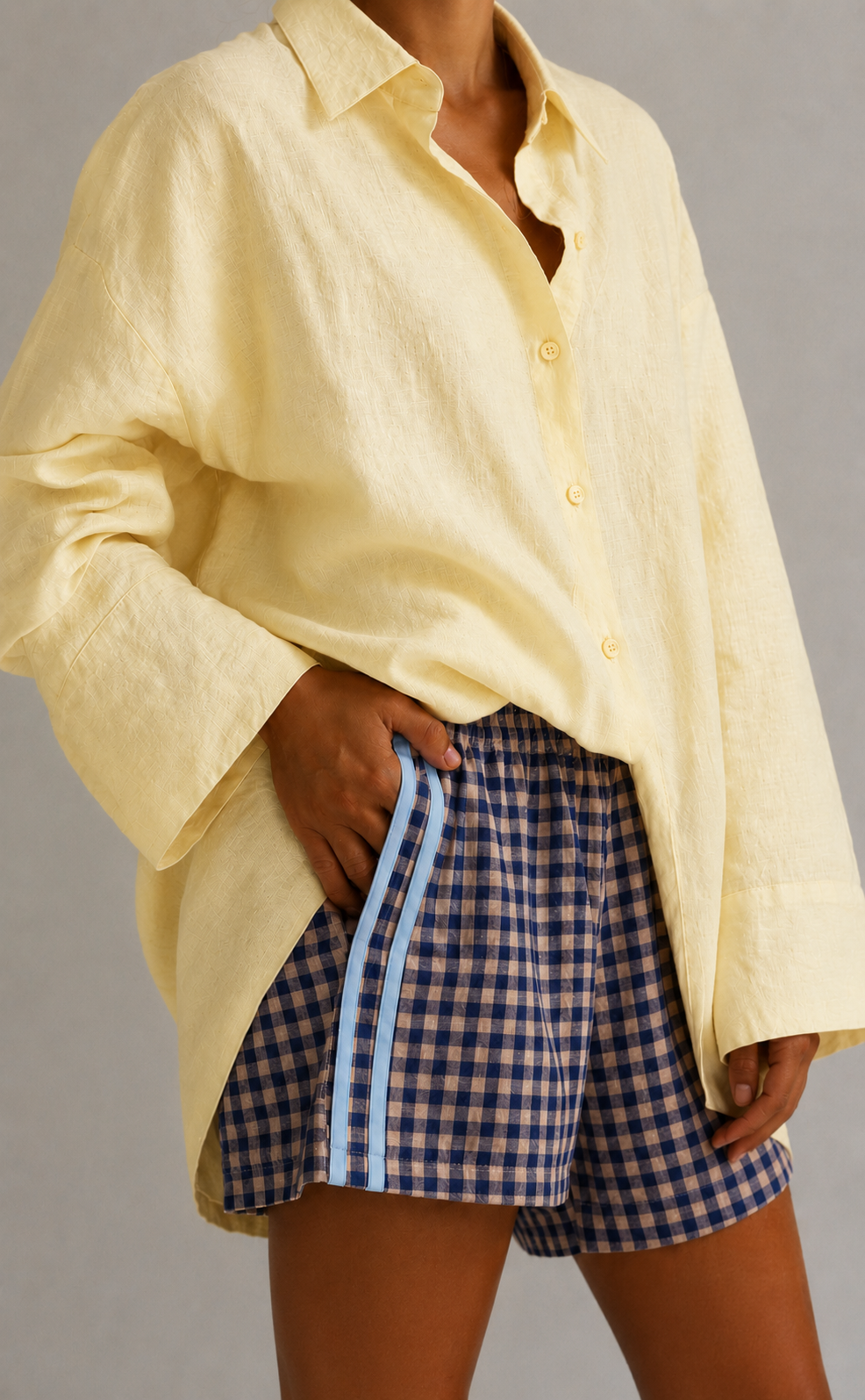 Linen Short - Navy Blue Check