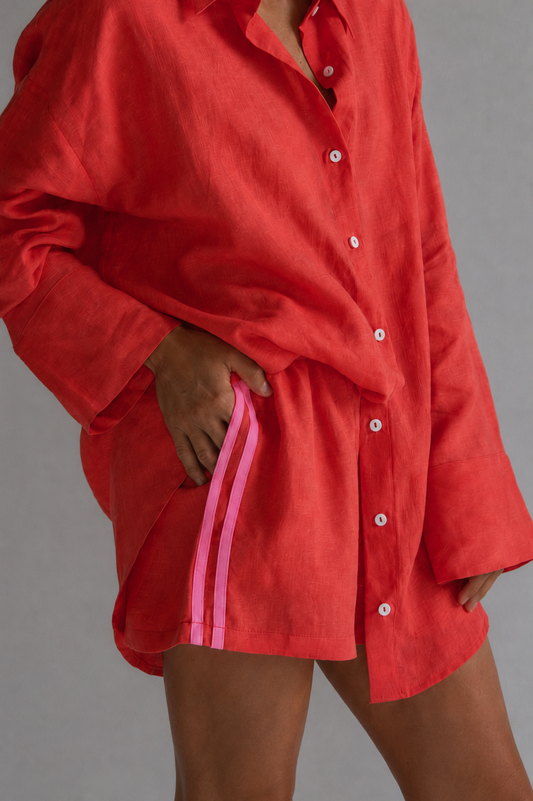 Linen Short - Watermelon (Pink Stripe)