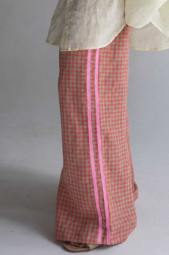 [WHOLESALE] Linen Pant - Peach Check (Hot Pink Stripe)