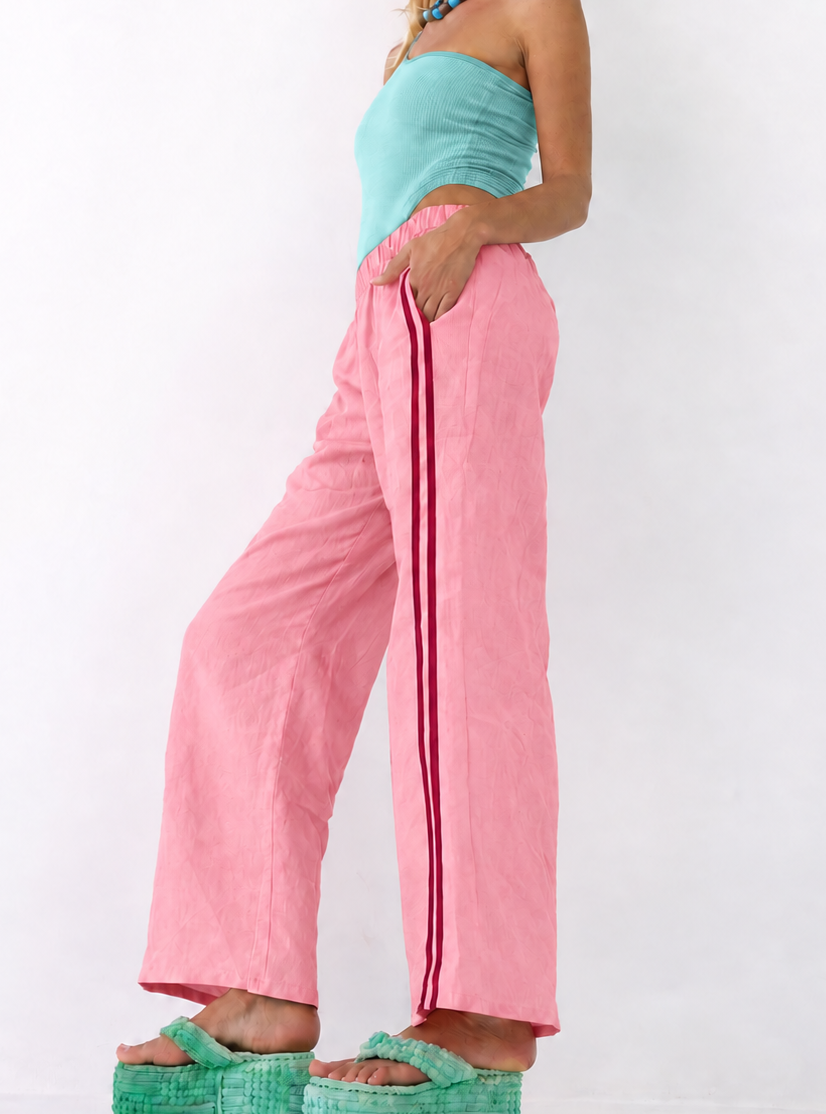 [WHOLESALE] Linen Pant - Coral Pink (Burgundy Stripe)