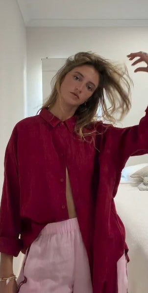 Linen Oversized Shirt - Claret