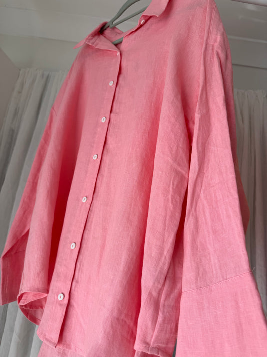 Linen Oversized Shirt - Coral Pink
