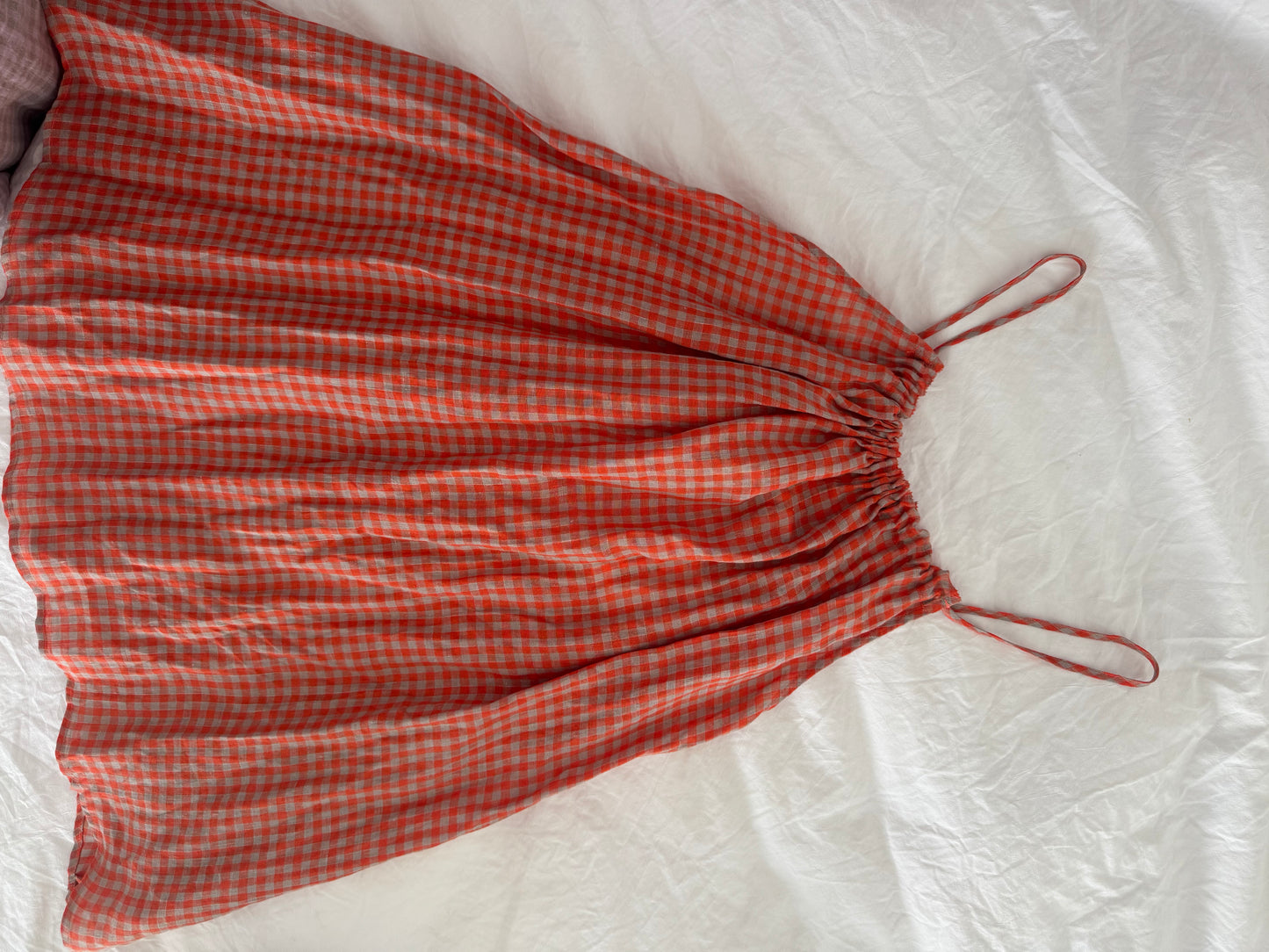 Linen Mini Dress - Peach Check