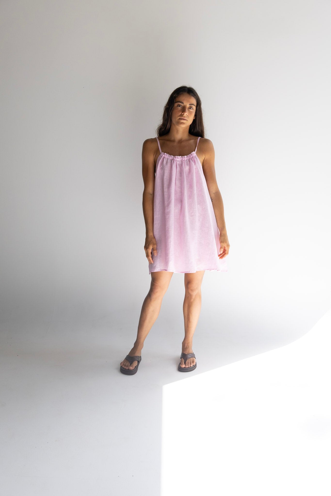 Linen Mini Dress - Pale Fuchsia