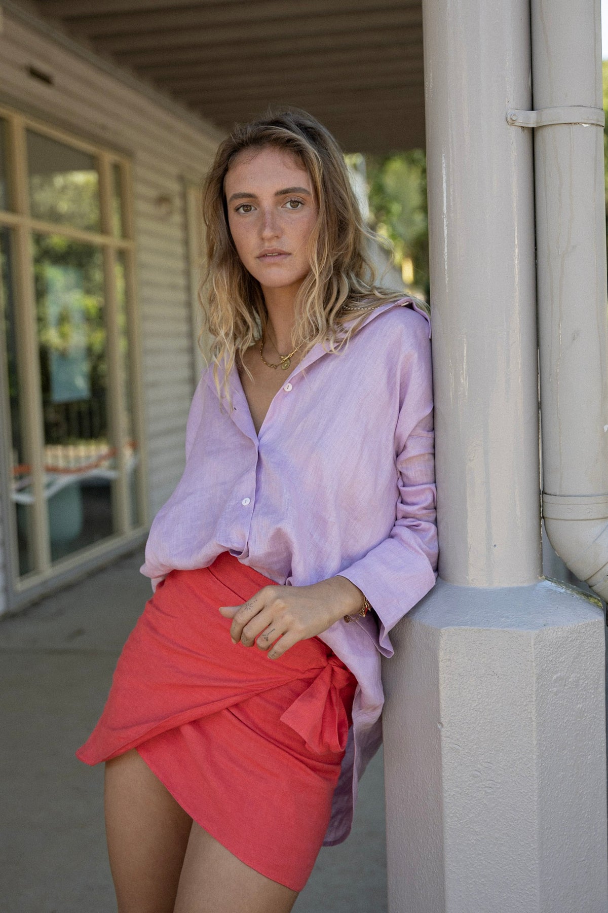 Linen Wrap Skirt  - Watermelon
